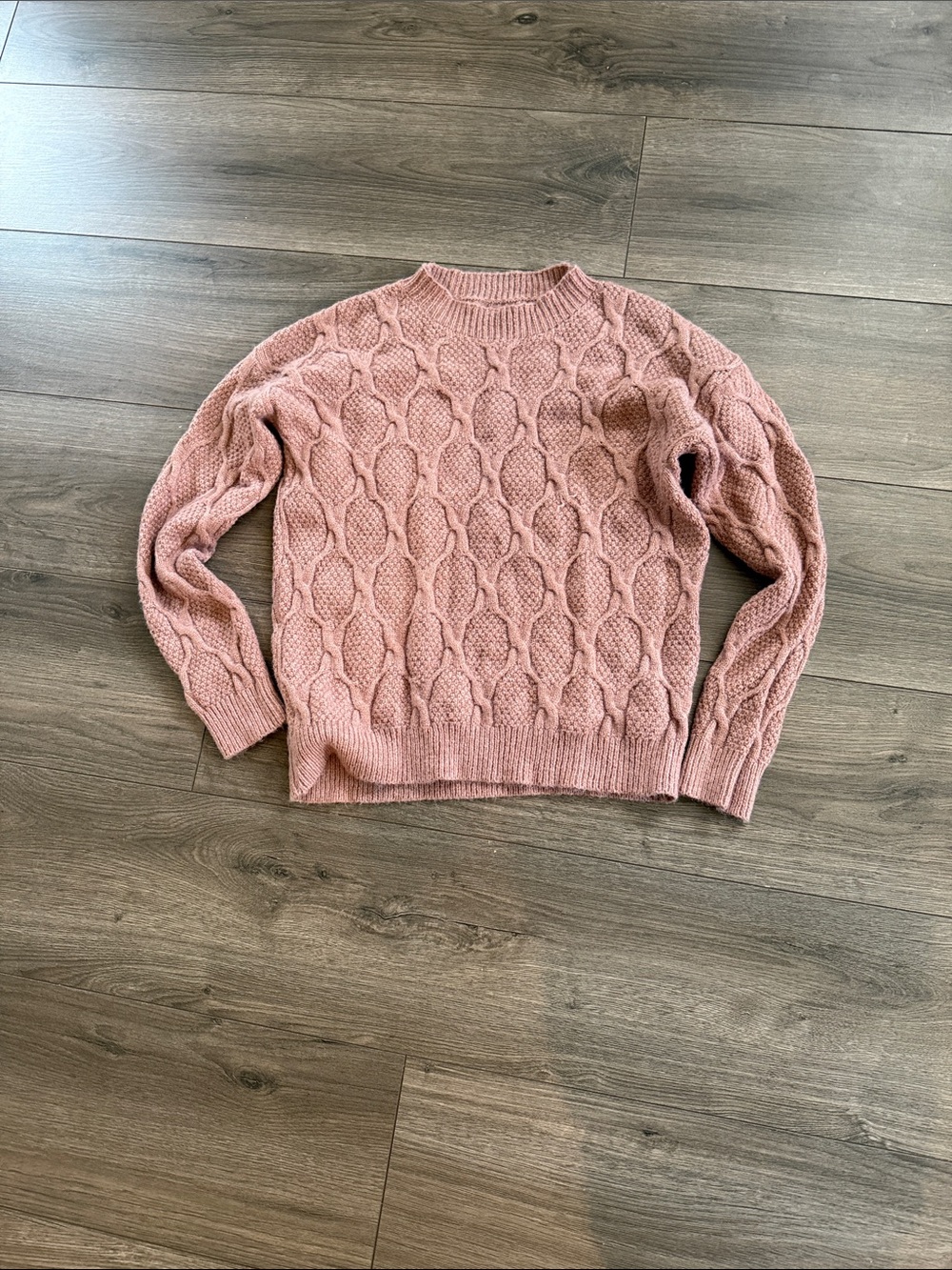 SHEIN Blush Pink Cable Crewneck Sweater